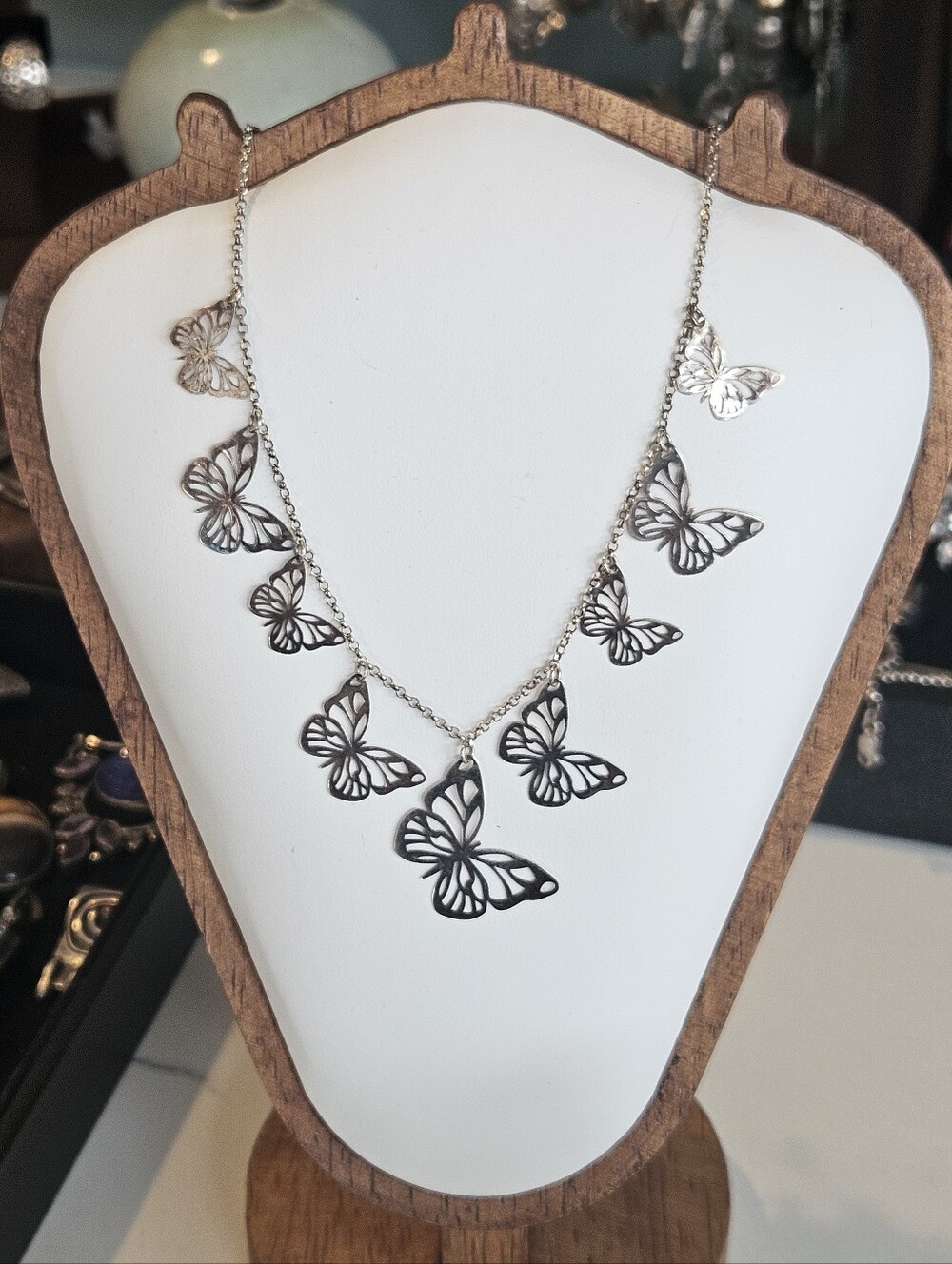 Vintage Italian Designer Sterling Silver Butterfly Charm Necklace 16" To 18"